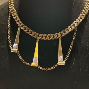 Brass Chain Necklace bohemian style stones in cobalt blush